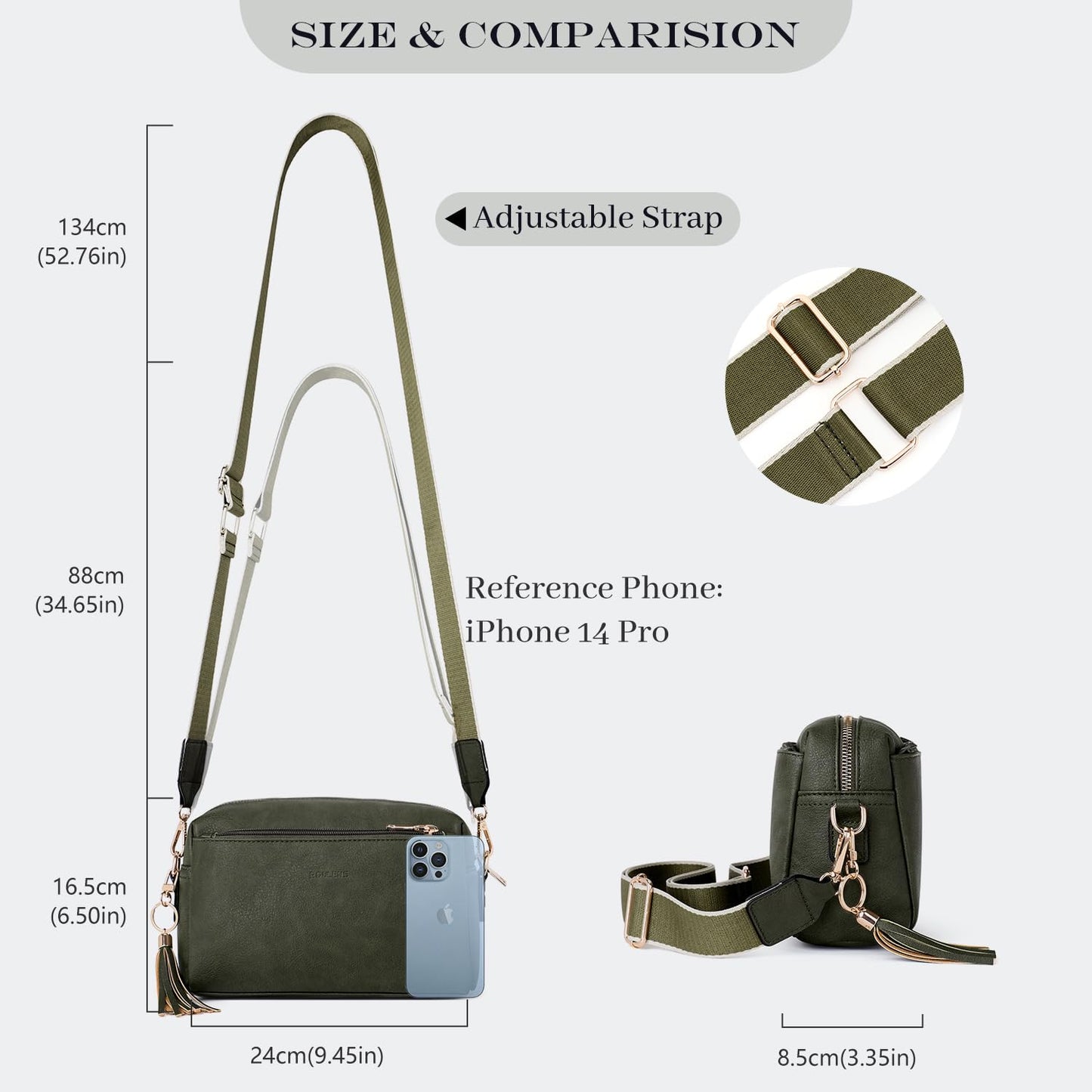 Triple Zip Small Crossbody Bag for women,Wide Strap Cell Phone Purse Shoulder Handbag Wallet with Credit Card Slots