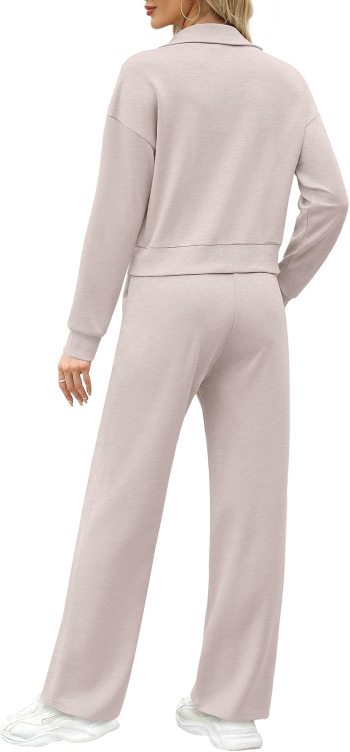 XIEERDUO Lounge Sets for Women 2024 Sweatsuit 2 Piece Outfits Sweatshirt Wide Leg Sweatpant Tracksuit Matching Set