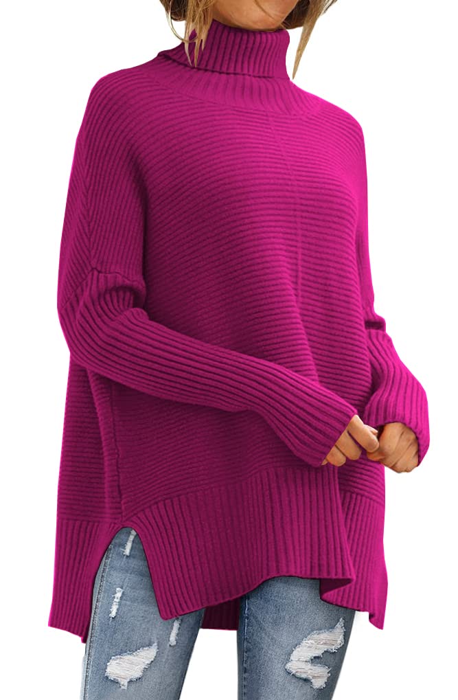 LILLUSORY Women's Oversized Turtleneck Sweaters 2024 Fall Batwing Sleeve Ribbed Tunic Sweater