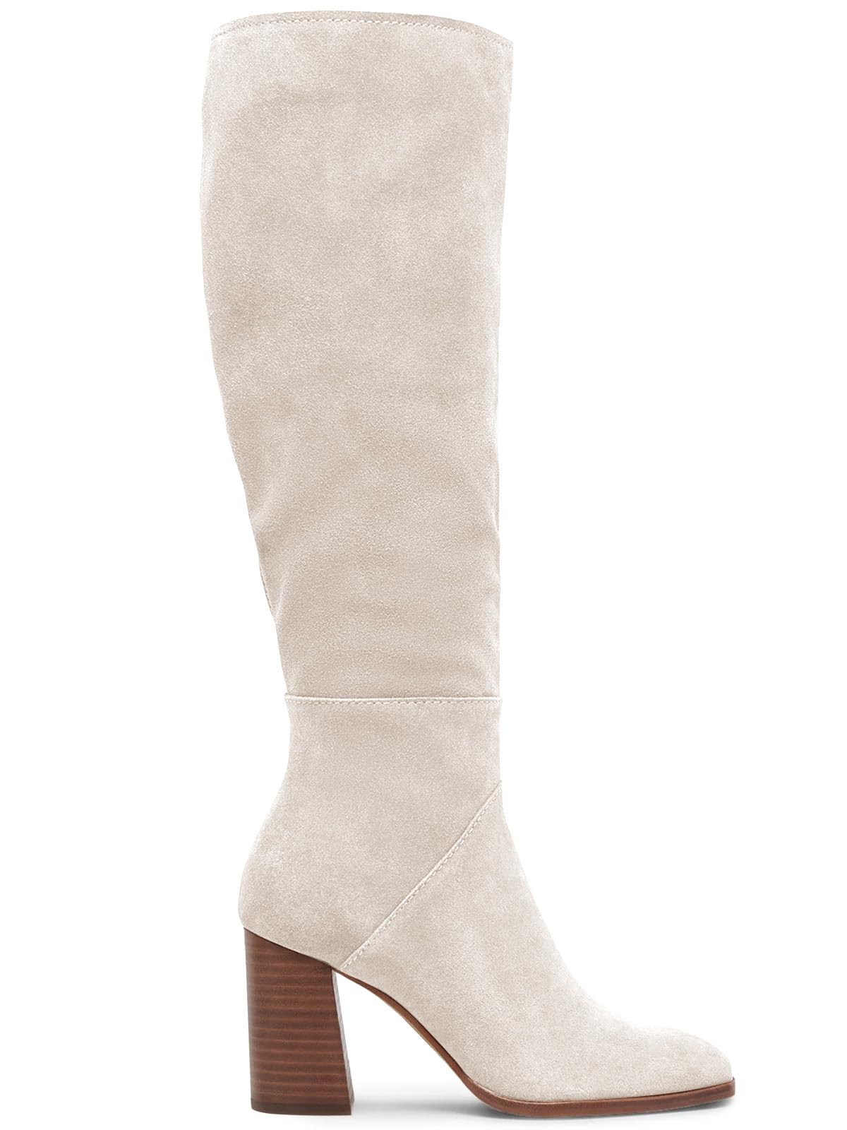 Coutgo Womens Knee High Boots Square Toe Chunky Block Heel Side Zipper Faux Suede Long Boots Fall Winter Shoes
