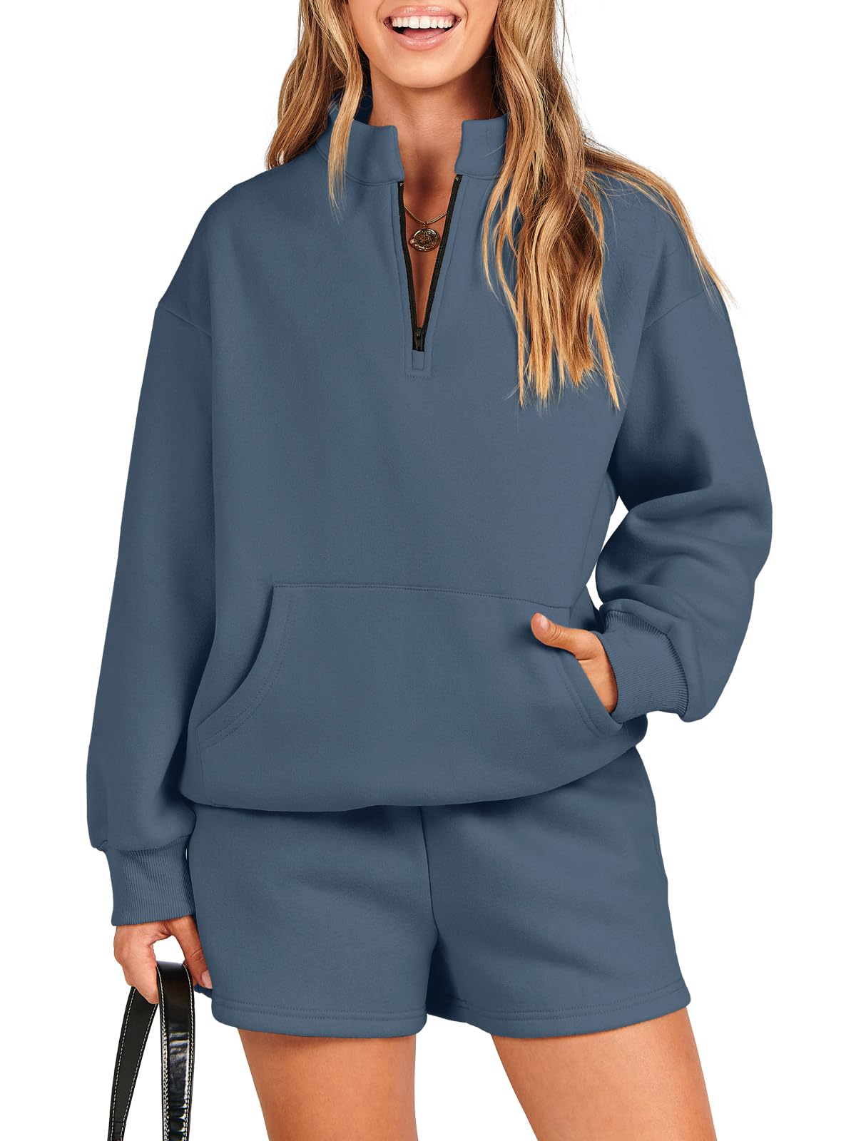 ANRABESS Women 2 Piece Outfits Sweatshirt Shorts Sets 2024 Oversized Casual Lounge Sweat Set Sweatsuit Workout Tracksuit