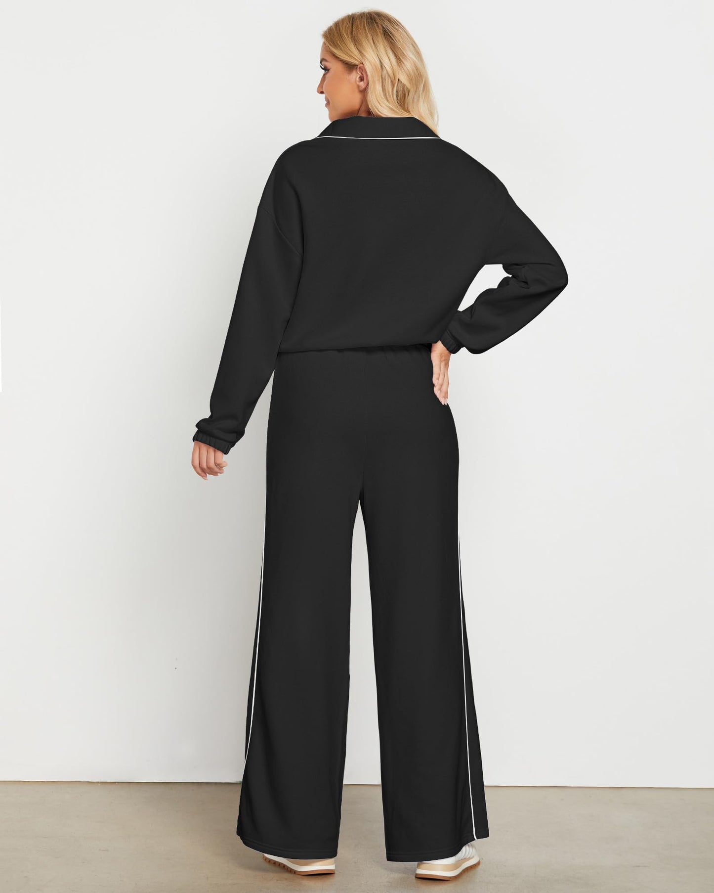 GRAPENT Sweatsuits Two Piece Sets for Women High Wasited Wide Leg Pants Fleece Button Pullover Sweatshirt Lounge Outfits