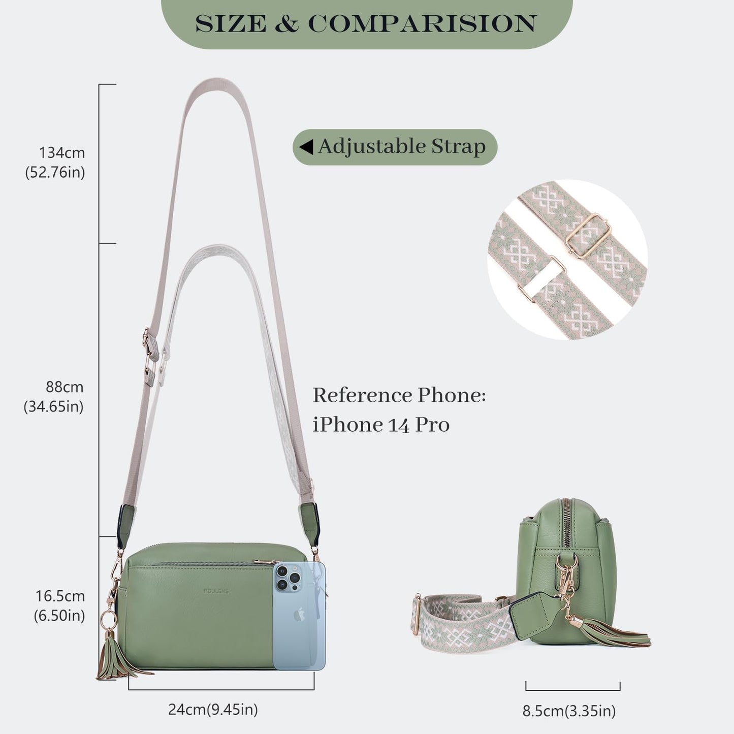 Triple Zip Small Crossbody Bag for women,Wide Strap Cell Phone Purse Shoulder Handbag Wallet with Credit Card Slots