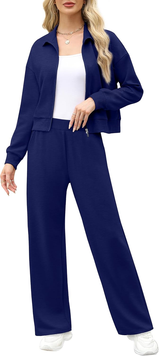XIEERDUO Lounge Sets for Women 2024 Sweatsuit 2 Piece Outfits Sweatshirt Wide Leg Sweatpant Tracksuit Matching Set