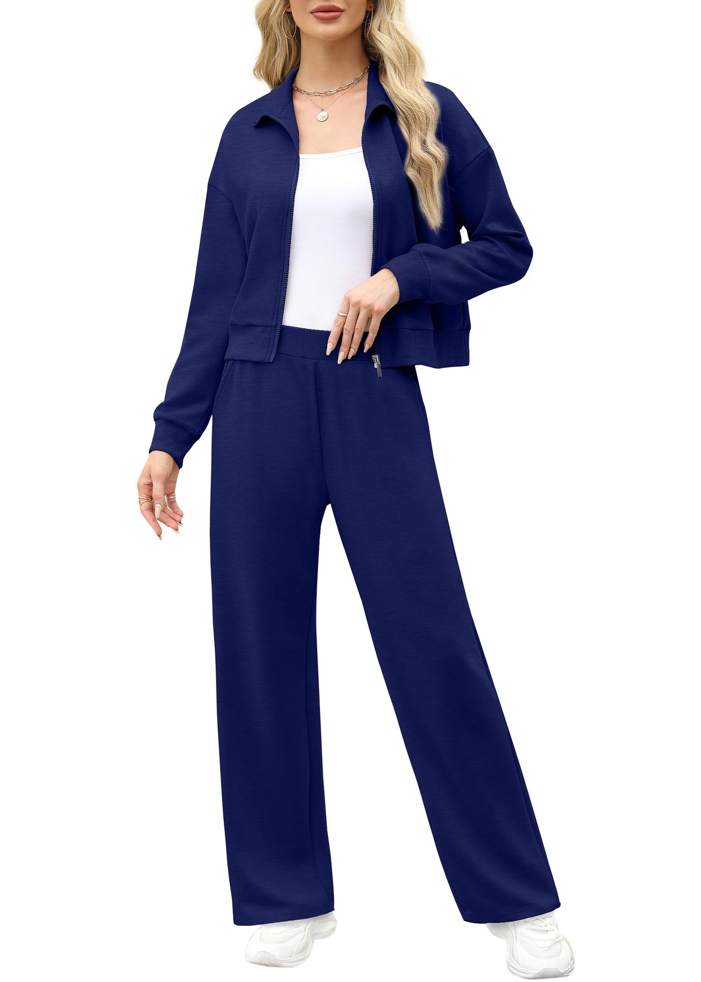 XIEERDUO Lounge Sets for Women 2024 Sweatsuit 2 Piece Outfits Sweatshirt Wide Leg Sweatpant Tracksuit Matching Set