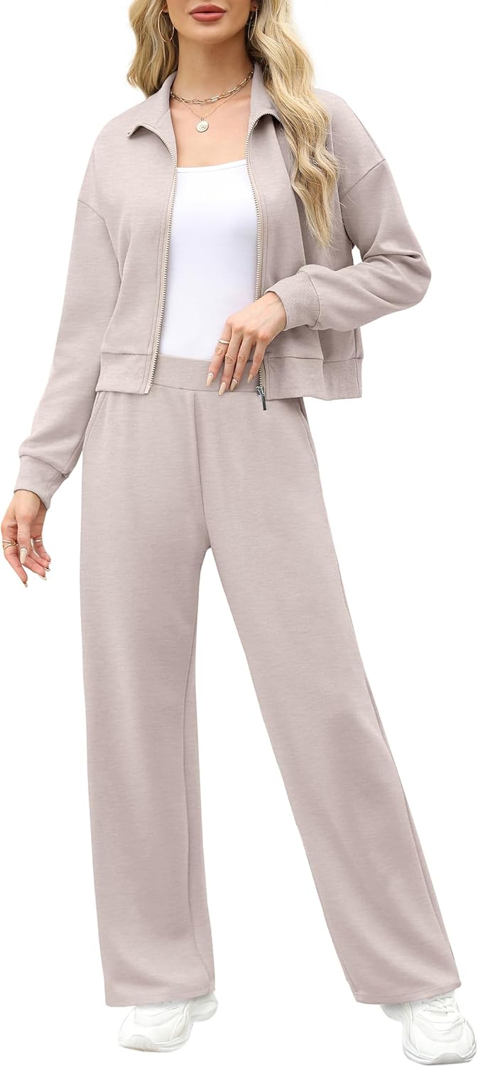 XIEERDUO Lounge Sets for Women 2024 Sweatsuit 2 Piece Outfits Sweatshirt Wide Leg Sweatpant Tracksuit Matching Set