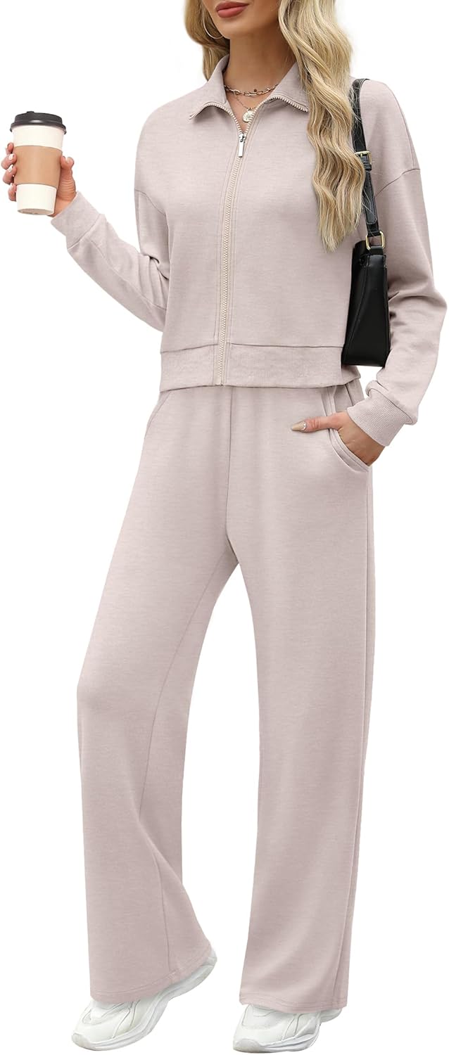 XIEERDUO Lounge Sets for Women 2024 Sweatsuit 2 Piece Outfits Sweatshirt Wide Leg Sweatpant Tracksuit Matching Set