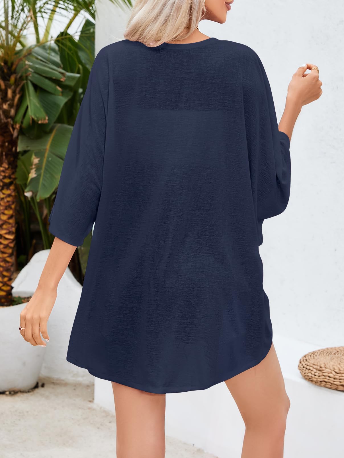 MEROKEETY Women's Lightweight Cardigan Kimono Short Sleeve Open Front Casual Loose Beach Cover Ups