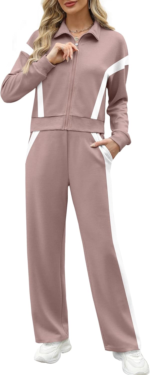 XIEERDUO Lounge Sets for Women 2024 Sweatsuit 2 Piece Outfits Sweatshirt Wide Leg Sweatpant Tracksuit Matching Set