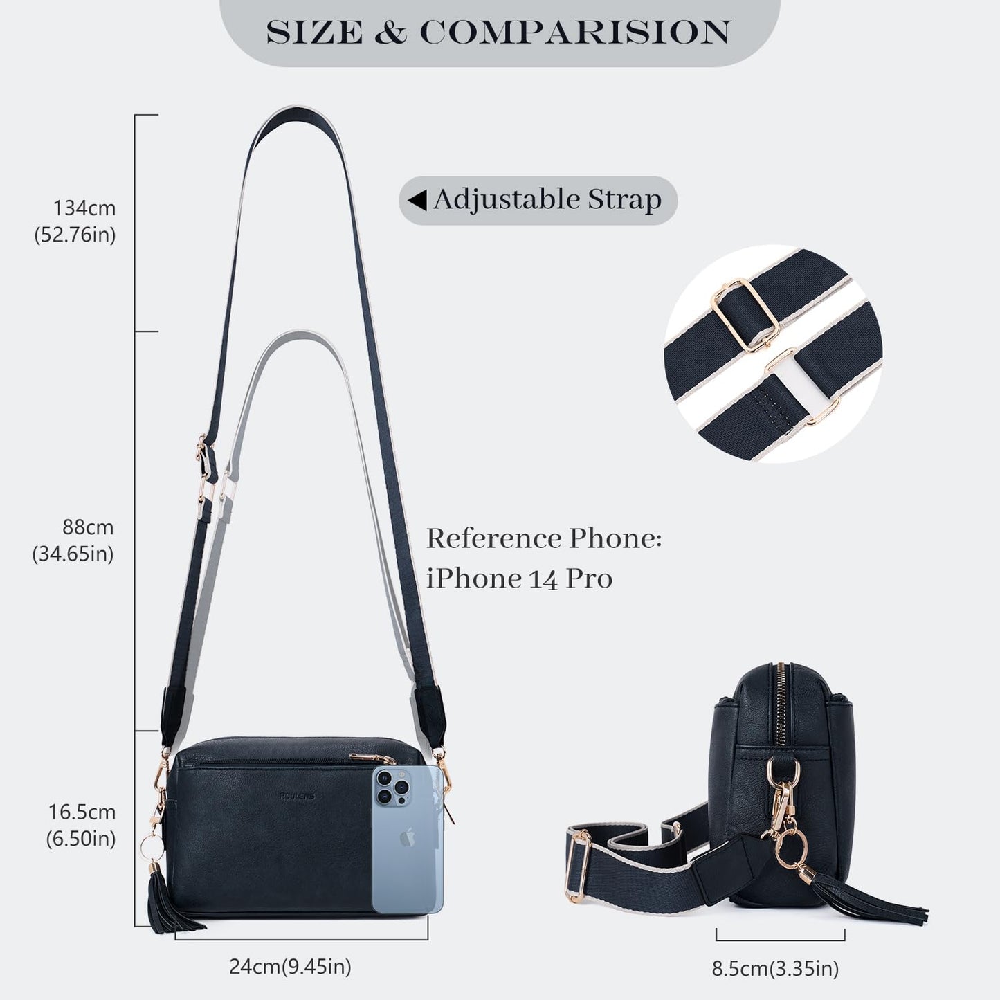 Triple Zip Small Crossbody Bag for women,Wide Strap Cell Phone Purse Shoulder Handbag Wallet with Credit Card Slots