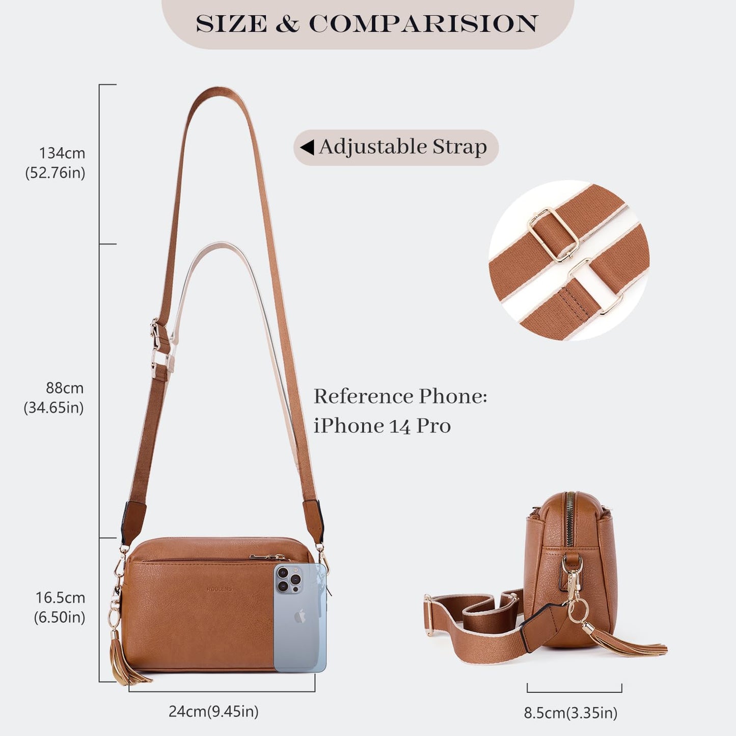 Triple Zip Small Crossbody Bag for women,Wide Strap Cell Phone Purse Shoulder Handbag Wallet with Credit Card Slots