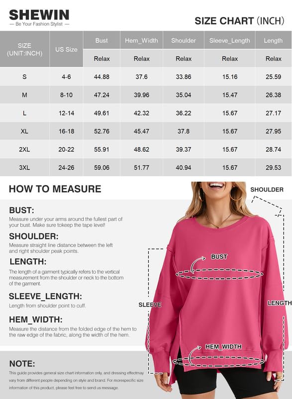 SHEWIN Womens Oversized Reverse Seam Sweatshirt Casual Long Sleeve Crewneck Lightweight Pullover Tops Loose Sweatshirts