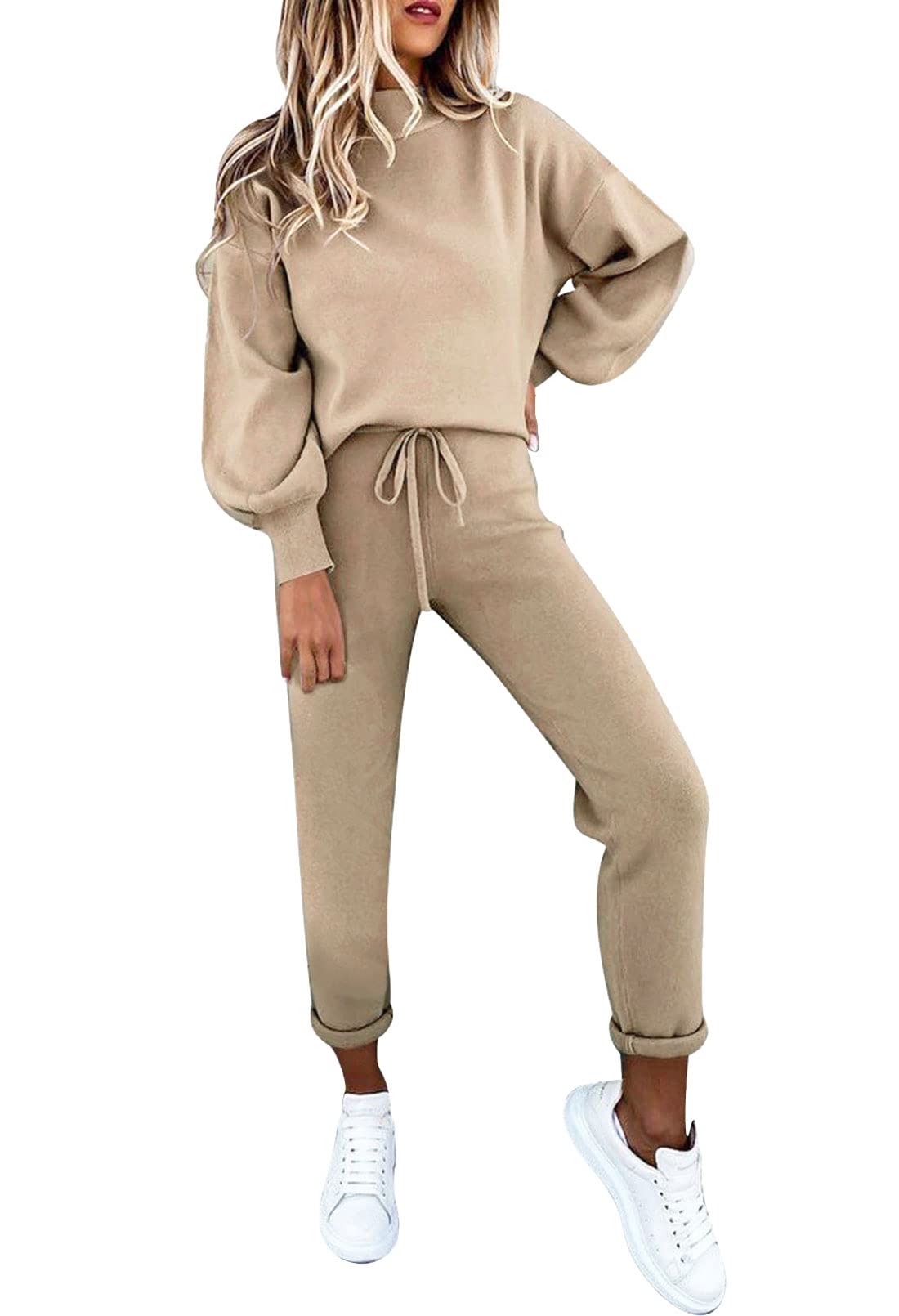 Meenew Womens 2 Piece Sweatsuit Outfits Long Sleeve Athletic Uniforms High Waist Jogger Pants Lounge Sets