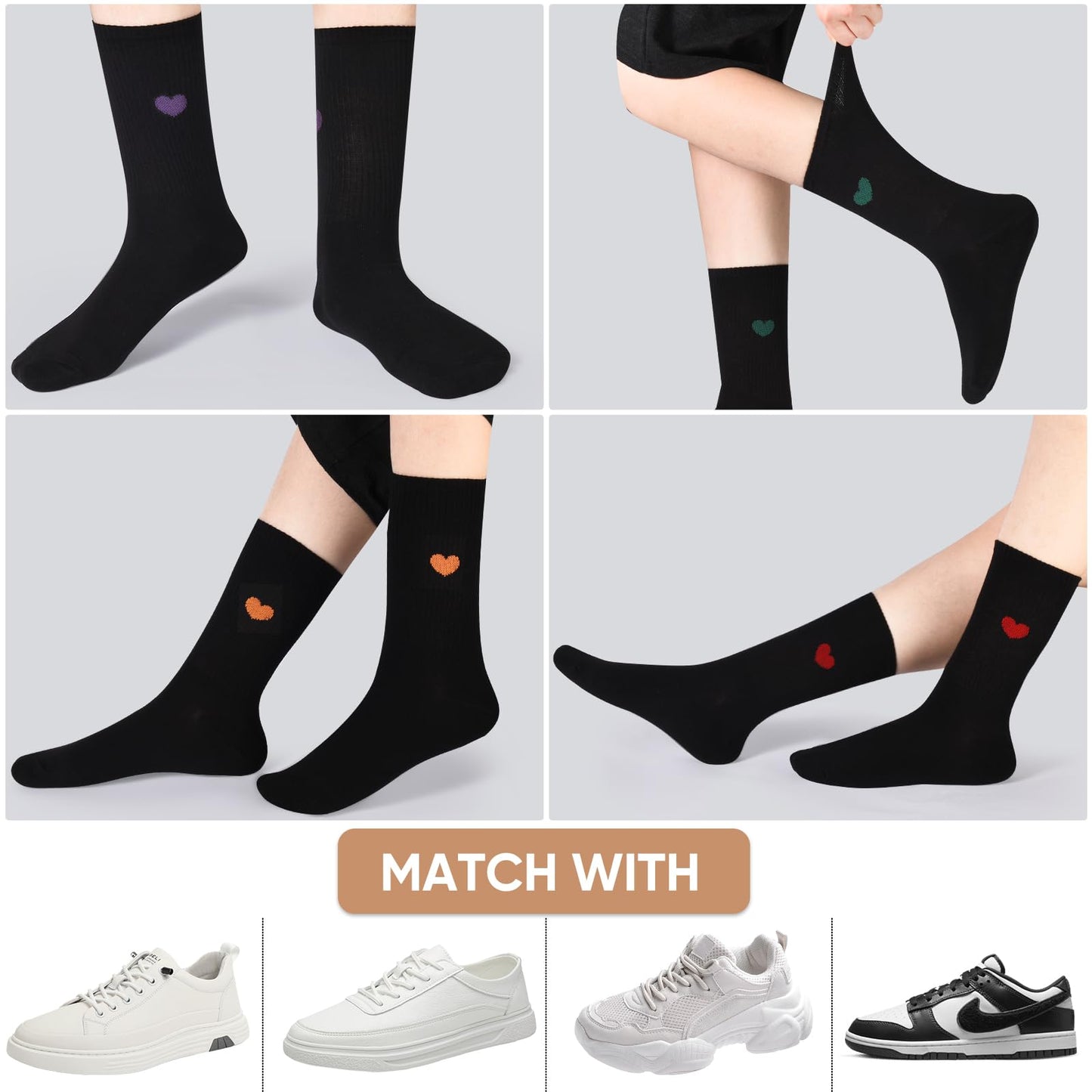 Corlap Women's Crew Calf Cotton Socks Long Fun Cute Heart Soft Dress Socks,Above Ankle High Casual Socks(5Pairs Gifts Box)