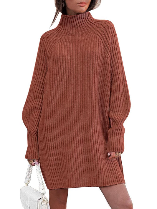 LILLUSORY Mock Neck Sweater Dress for Women Long Lantern Sleeve Oversized 2024 Fall Trendy Dress Ribbed Knit Sweater