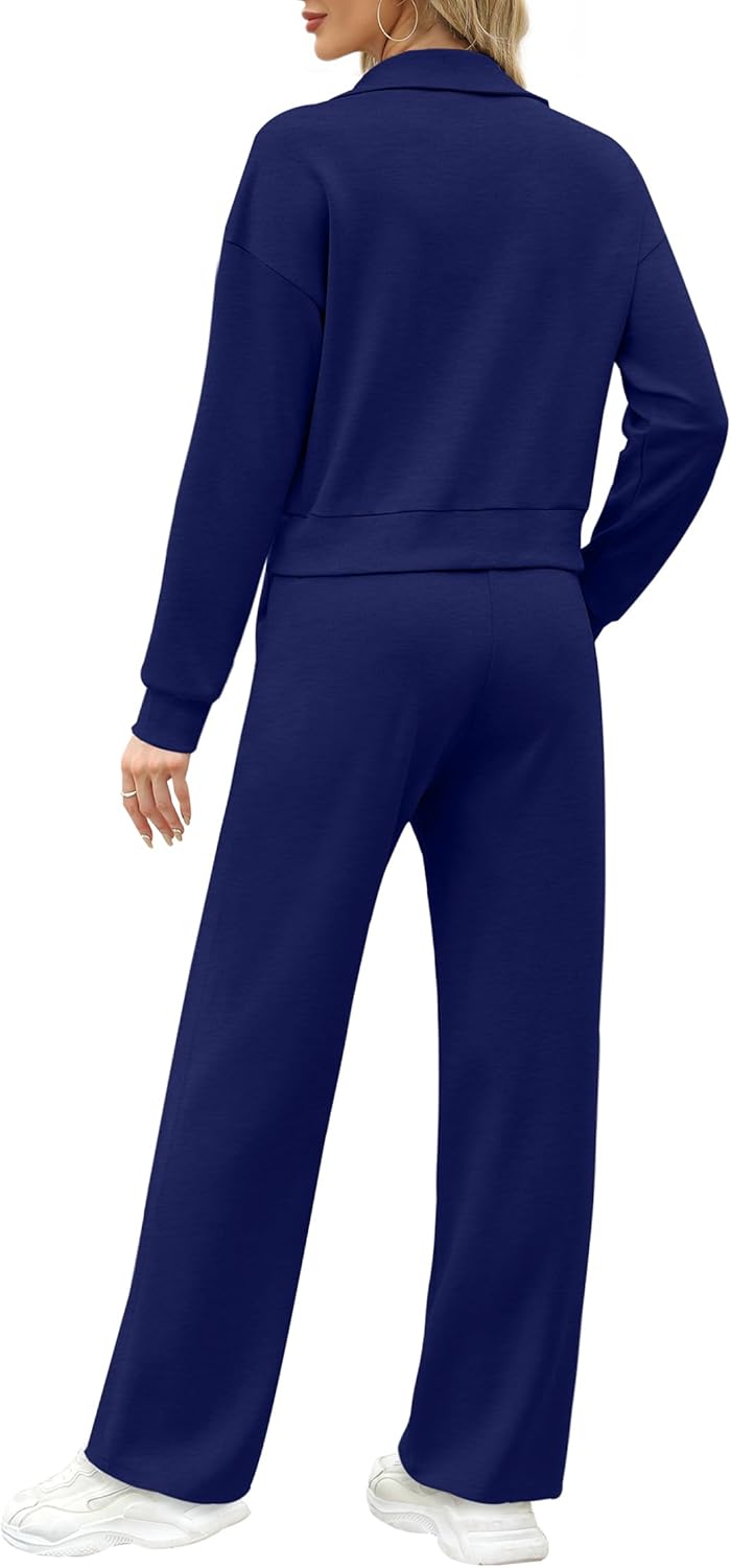 XIEERDUO Lounge Sets for Women 2024 Sweatsuit 2 Piece Outfits Sweatshirt Wide Leg Sweatpant Tracksuit Matching Set