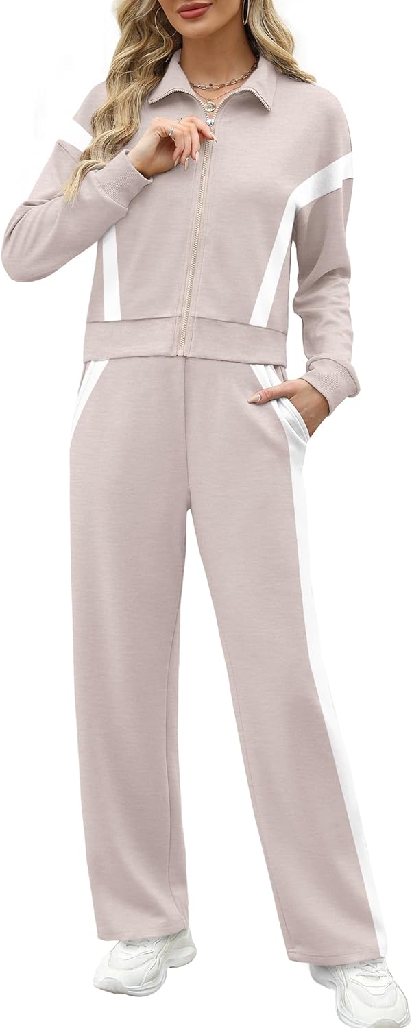 XIEERDUO Lounge Sets for Women 2024 Sweatsuit 2 Piece Outfits Sweatshirt Wide Leg Sweatpant Tracksuit Matching Set