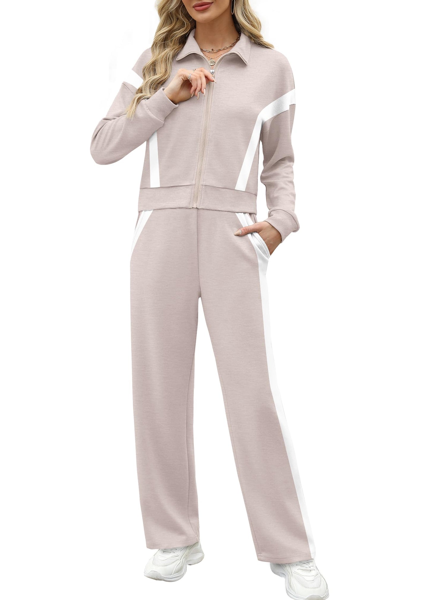 XIEERDUO Lounge Sets for Women 2024 Sweatsuit 2 Piece Outfits Sweatshirt Wide Leg Sweatpant Tracksuit Matching Set