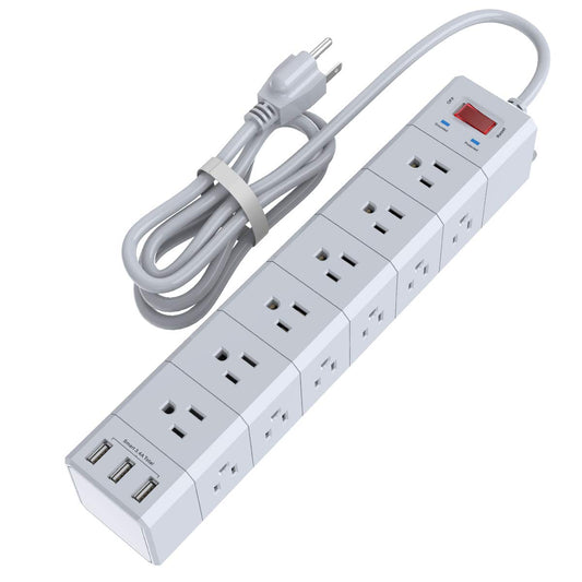 6 Ft Long Power Strip, Surge Protector 3-Sided with 18 Outlets and 3 USB Charging Ports, 1875W/15A, 4100 Joules, 6 Feet Extension Cord for Home, Office, Dorm Essentials, ETL Listed, White…