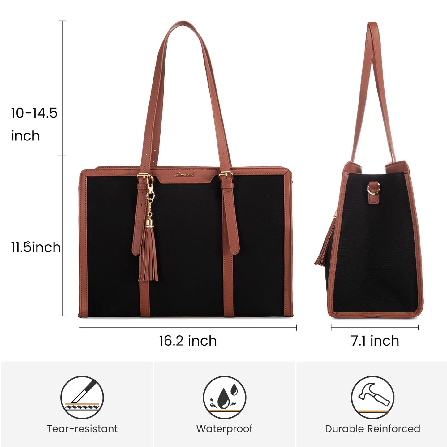 LOVEVOOK Laptop Tote Bag for Women,15.6 inch Canvas Leather Computer bag with Clutch Purse for Business, Travel, Casual