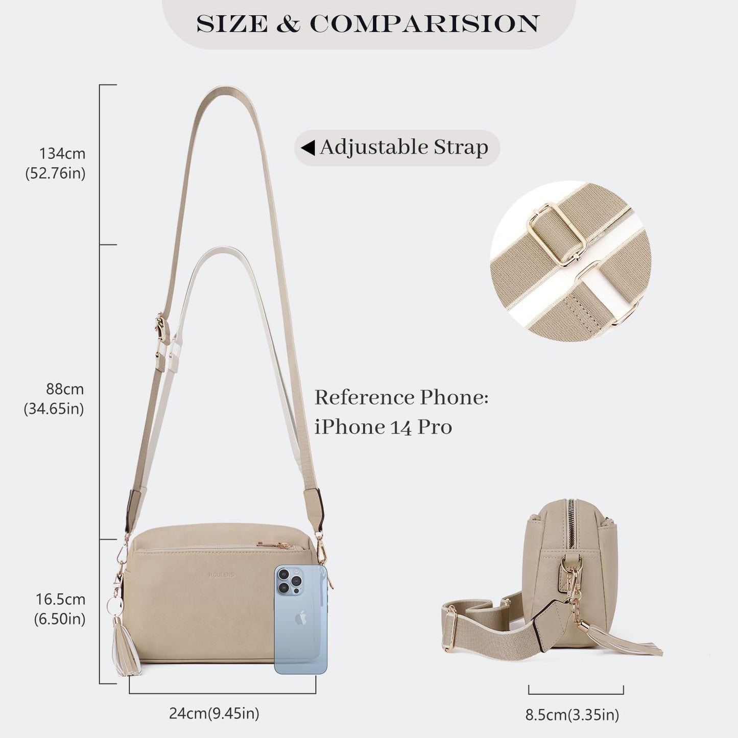 Triple Zip Small Crossbody Bag for women,Wide Strap Cell Phone Purse Shoulder Handbag Wallet with Credit Card Slots