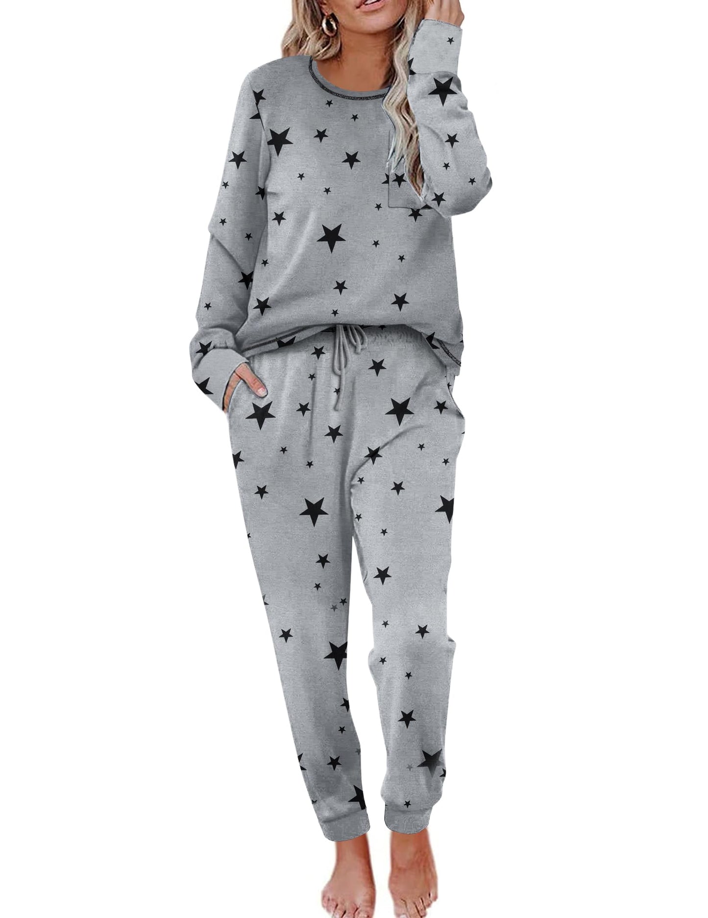 Ekouaer Pajamas Women's Long Sleeve Pj Set Soft 2 Piece Loungewear Sleepwear with Jogger Pants XS-3XL