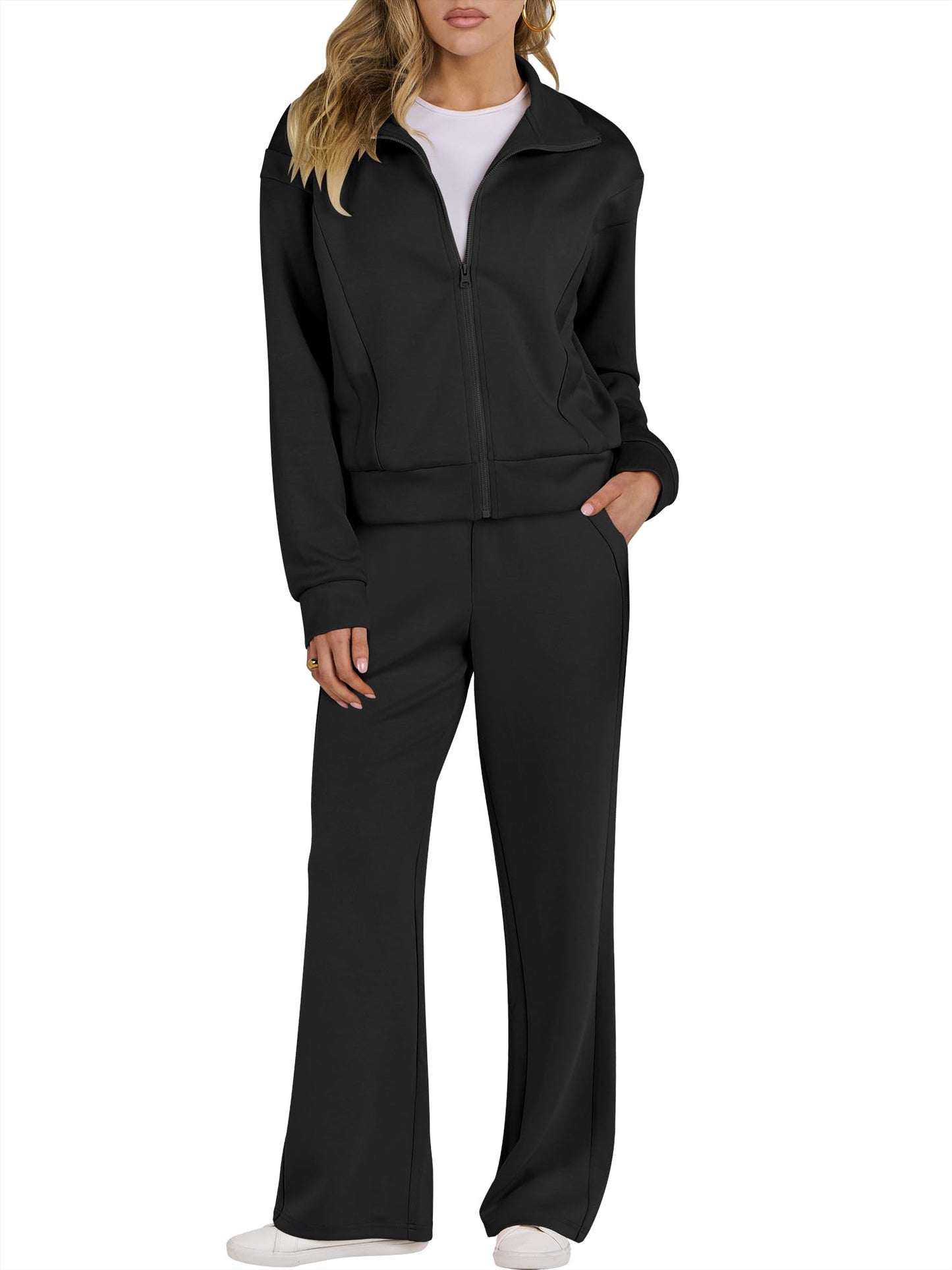 ANRABESS Lounge Sets for Women 2 Piece Outfits Sweatsuit Fall Zip Up Sweatshirts Jogger Pants Matching Sweat Set Tracksuits