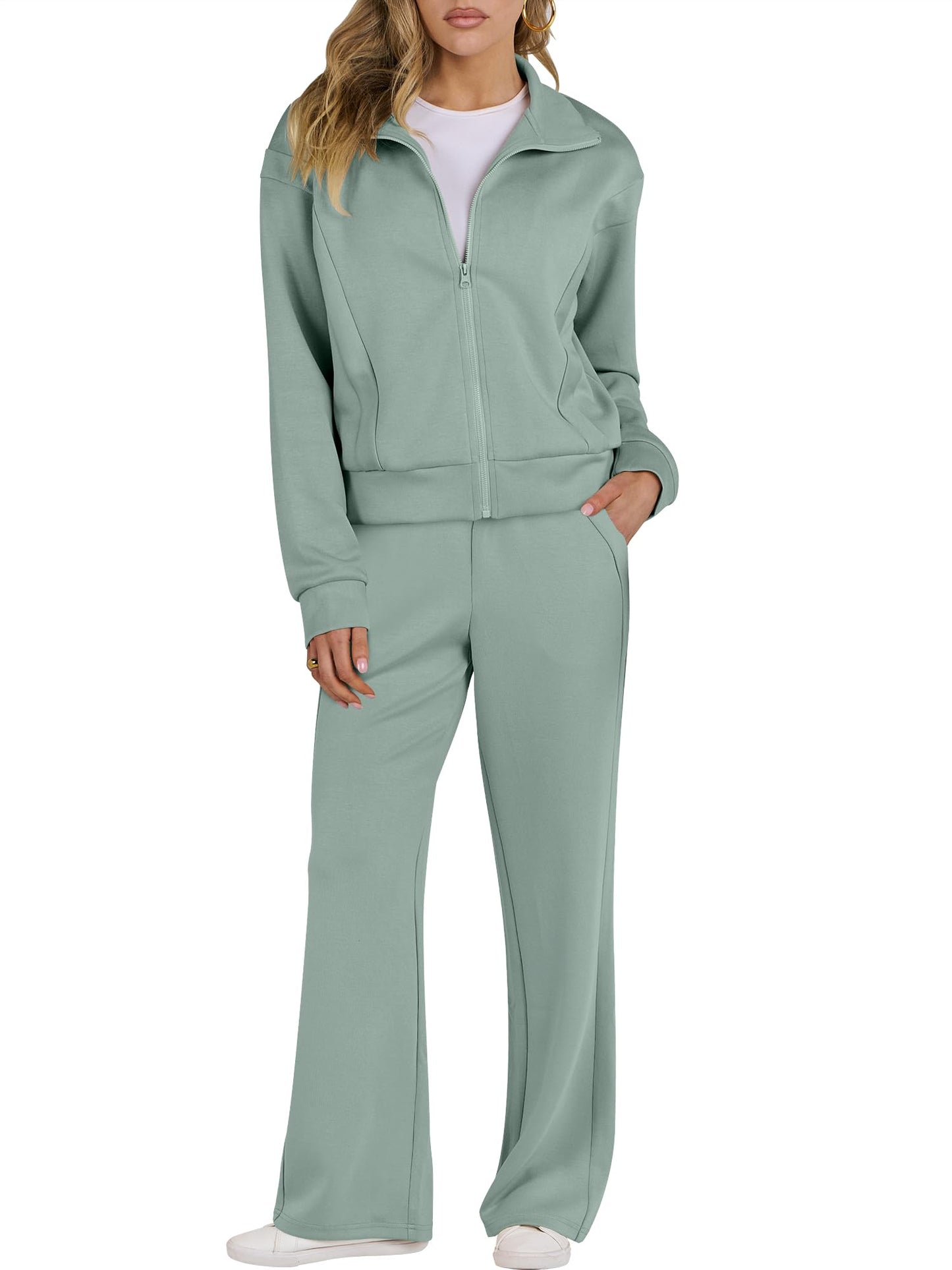 ANRABESS Lounge Sets for Women 2 Piece Outfits Sweatsuit Fall Zip Up Sweatshirts Jogger Pants Matching Sweat Set Tracksuits