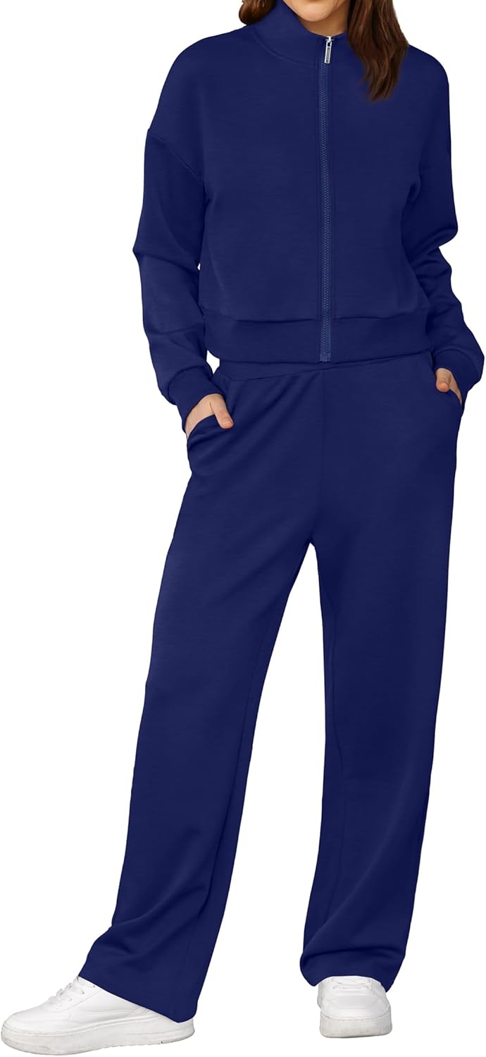 XIEERDUO Lounge Sets for Women 2024 Sweatsuit 2 Piece Outfits Sweatshirt Wide Leg Sweatpant Tracksuit Matching Set