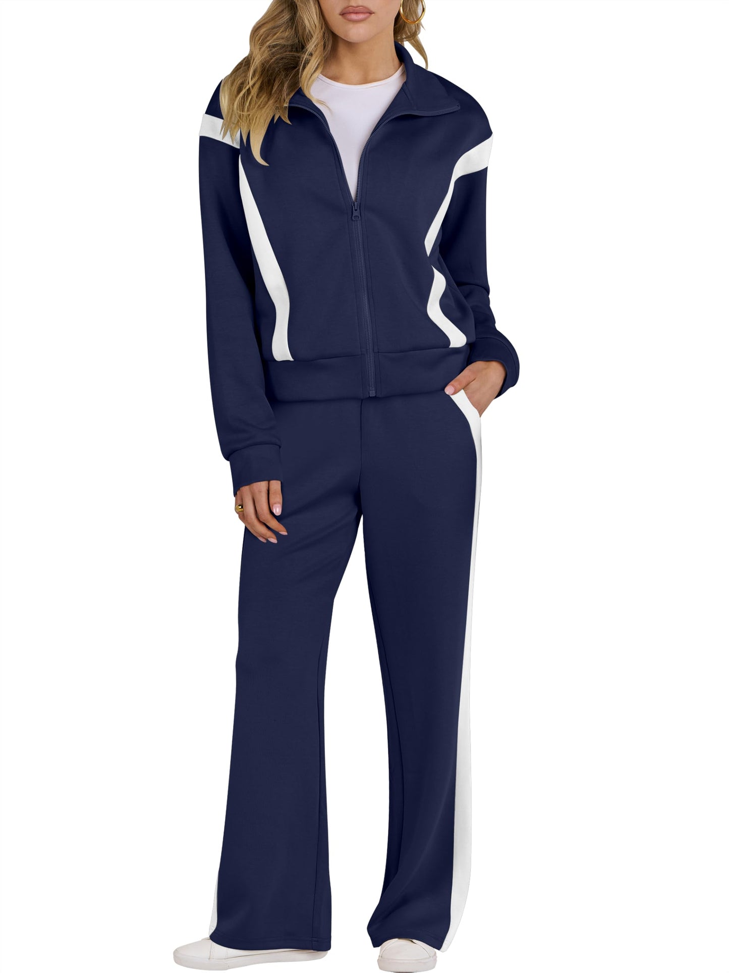 ANRABESS Lounge Sets for Women 2 Piece Outfits Sweatsuit Fall Zip Up Sweatshirts Jogger Pants Matching Sweat Set Tracksuits