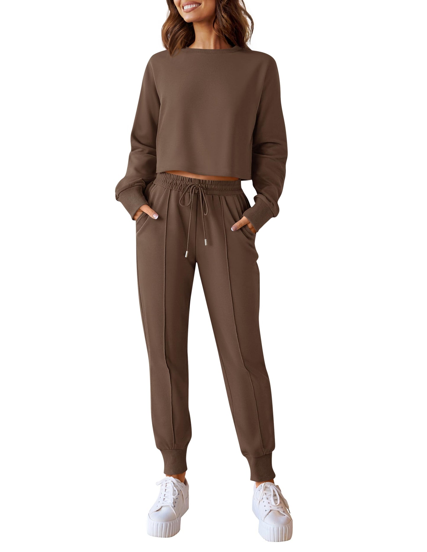 ZESICA Women's Long Sleeve Crop Top and Pants Pajama Sets 2 Piece Jogger Long Sleepwear Loungewear Pjs Sets