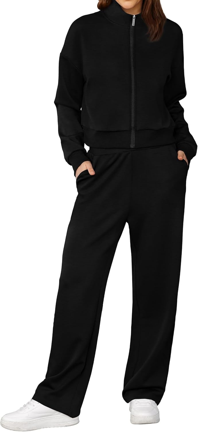 XIEERDUO Lounge Sets for Women 2024 Sweatsuit 2 Piece Outfits Sweatshirt Wide Leg Sweatpant Tracksuit Matching Set