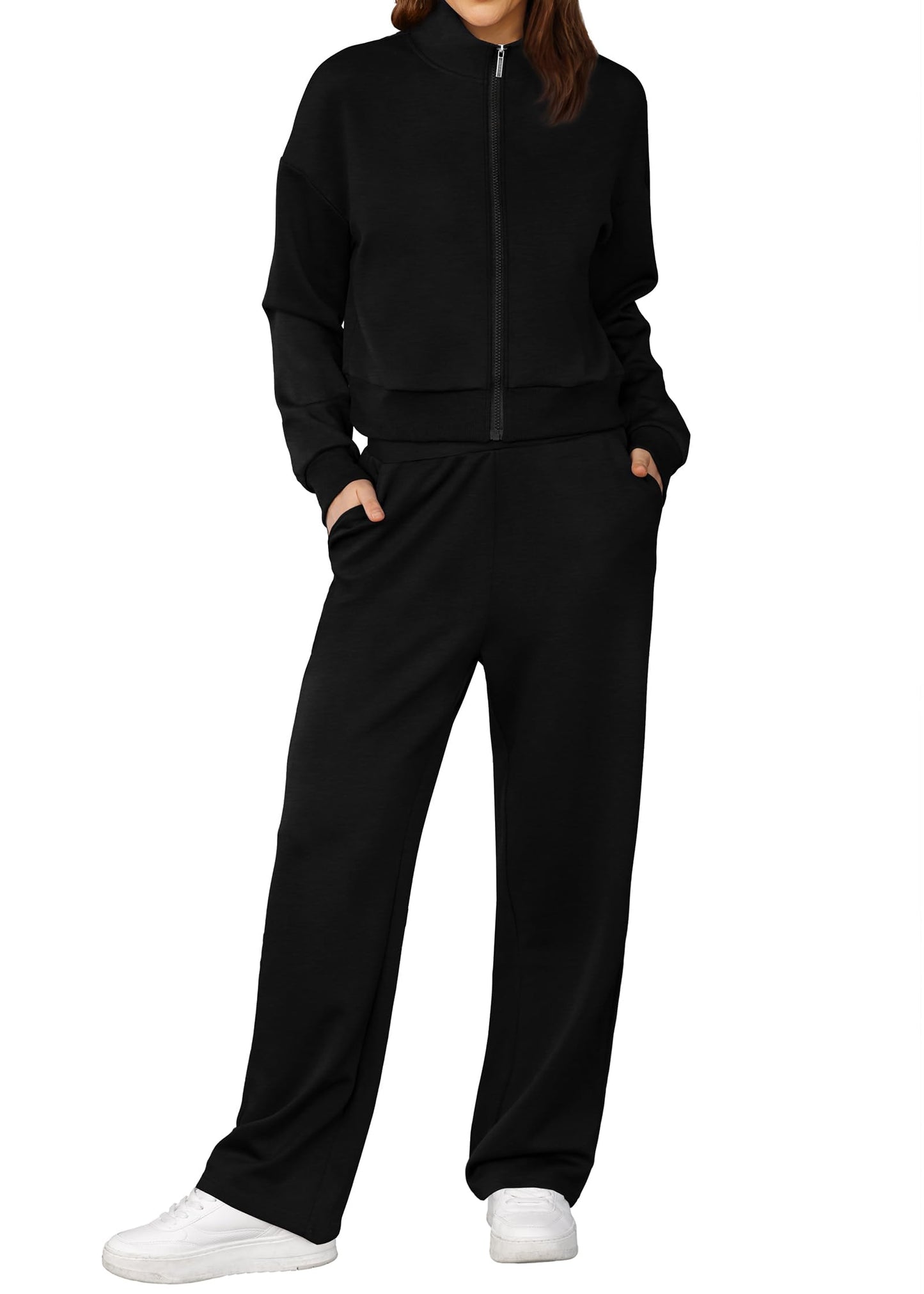 XIEERDUO Lounge Sets for Women 2024 Sweatsuit 2 Piece Outfits Sweatshirt Wide Leg Sweatpant Tracksuit Matching Set