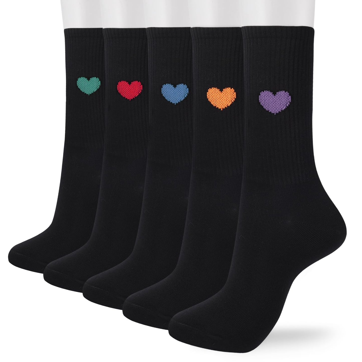 Corlap Women's Crew Calf Cotton Socks Long Fun Cute Heart Soft Dress Socks,Above Ankle High Casual Socks(5Pairs Gifts Box)