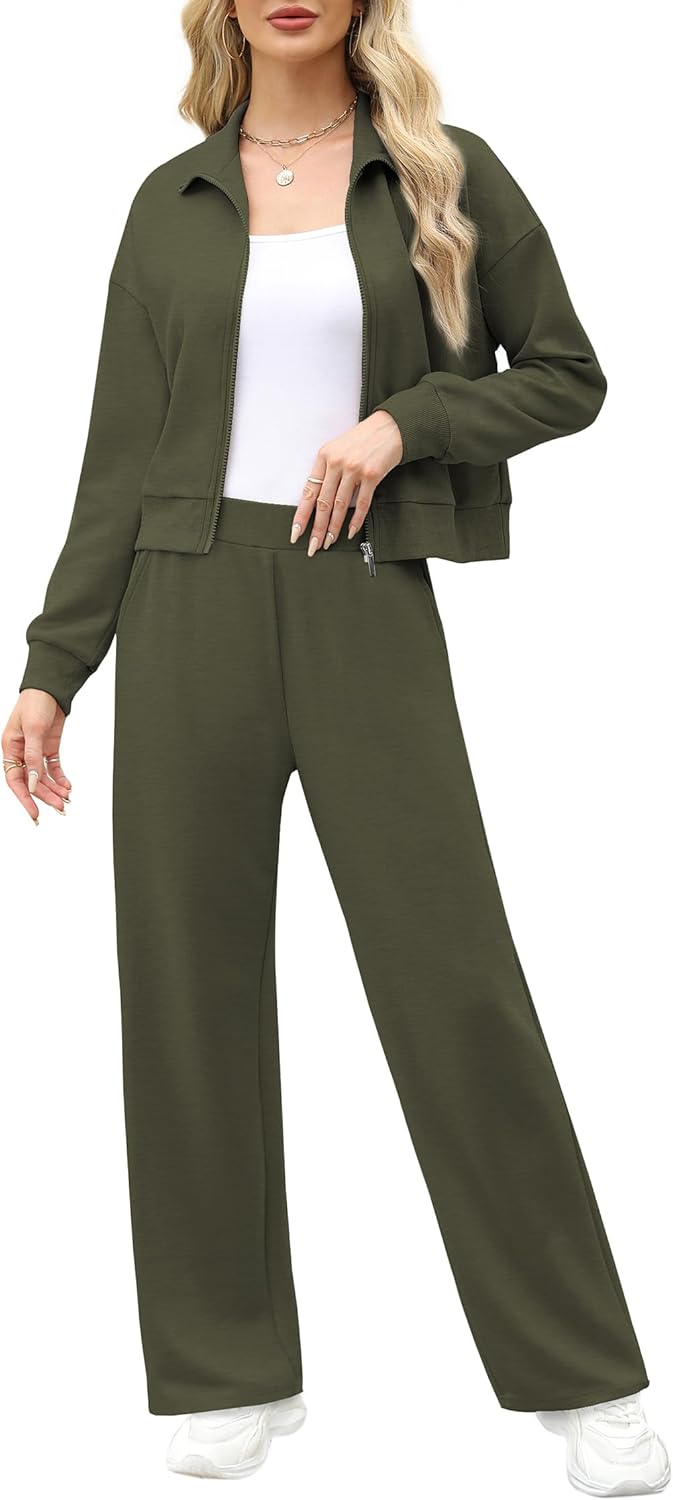 XIEERDUO Lounge Sets for Women 2024 Sweatsuit 2 Piece Outfits Sweatshirt Wide Leg Sweatpant Tracksuit Matching Set