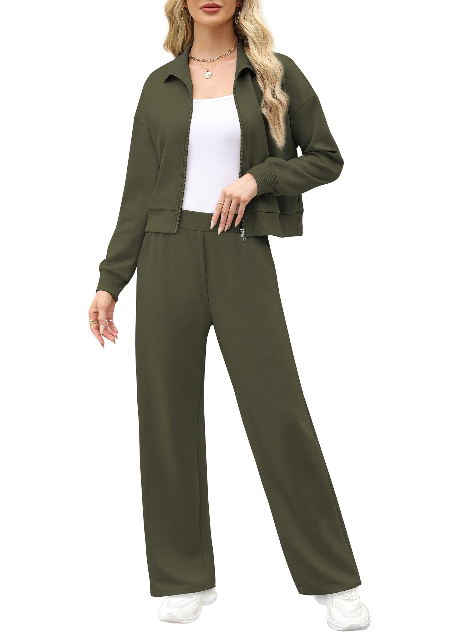 XIEERDUO Lounge Sets for Women 2024 Sweatsuit 2 Piece Outfits Sweatshirt Wide Leg Sweatpant Tracksuit Matching Set