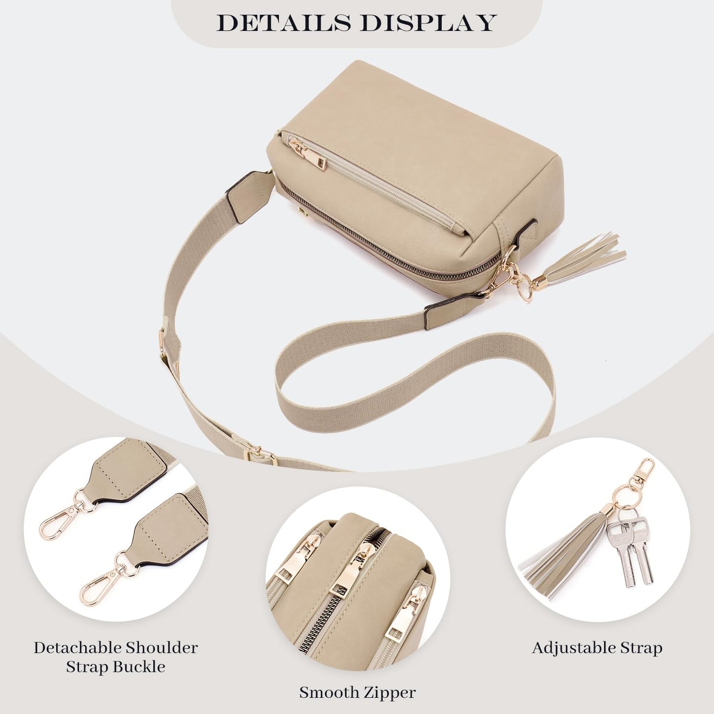 Triple Zip Small Crossbody Bag for women,Wide Strap Cell Phone Purse Shoulder Handbag Wallet with Credit Card Slots