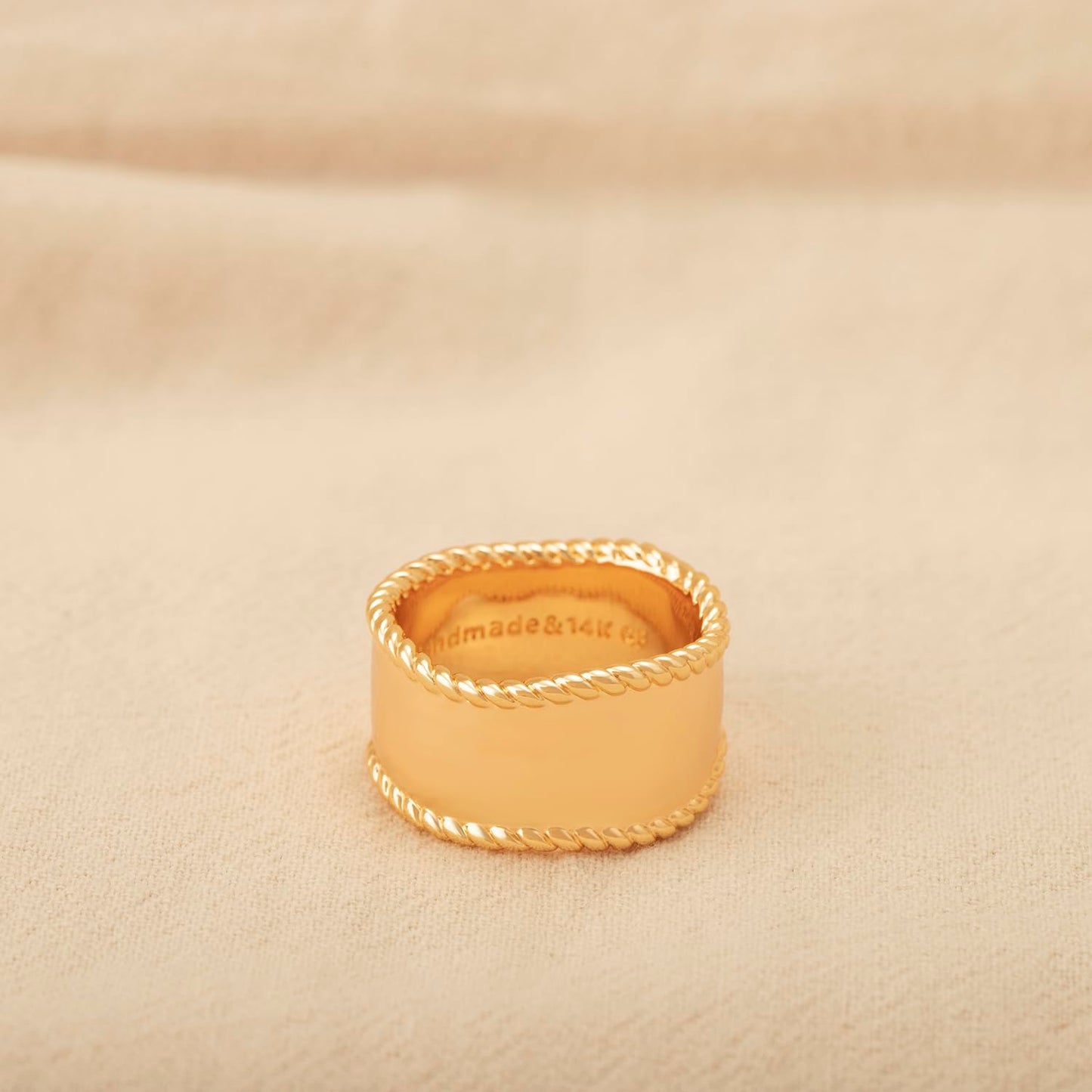 Gold Plain Band Ring for Women Twisted 14K Gold Plated Minimalist Stack Wide Irregular Finger Jewelry Size 6-12