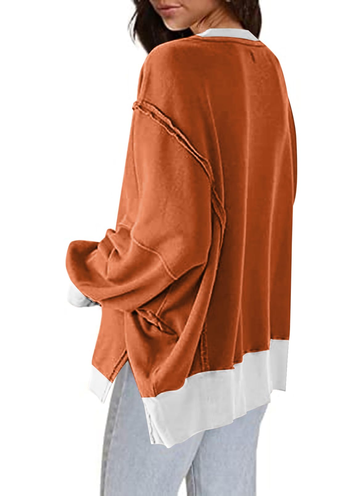 SHEWIN Womens Oversized Reverse Seam Sweatshirt Casual Long Sleeve Crewneck Lightweight Pullover Tops Loose Sweatshirts