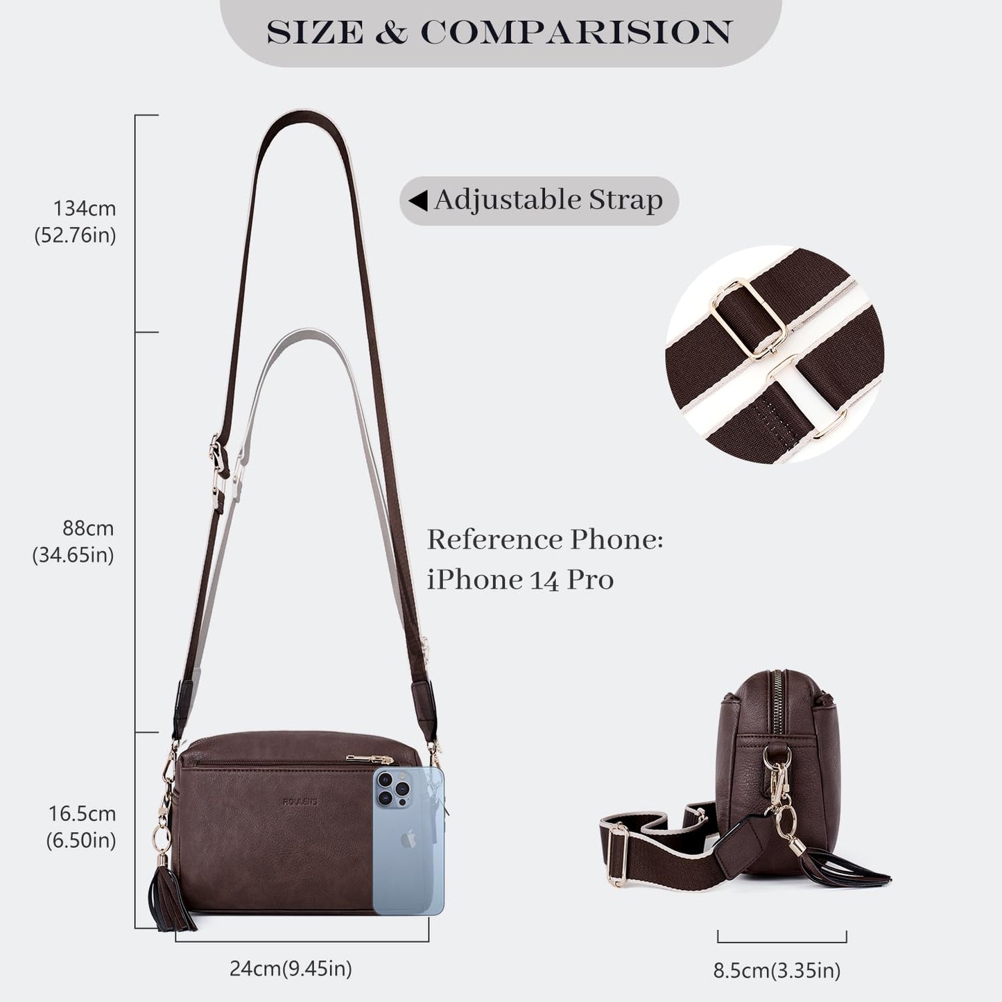 Triple Zip Small Crossbody Bag for women,Wide Strap Cell Phone Purse Shoulder Handbag Wallet with Credit Card Slots