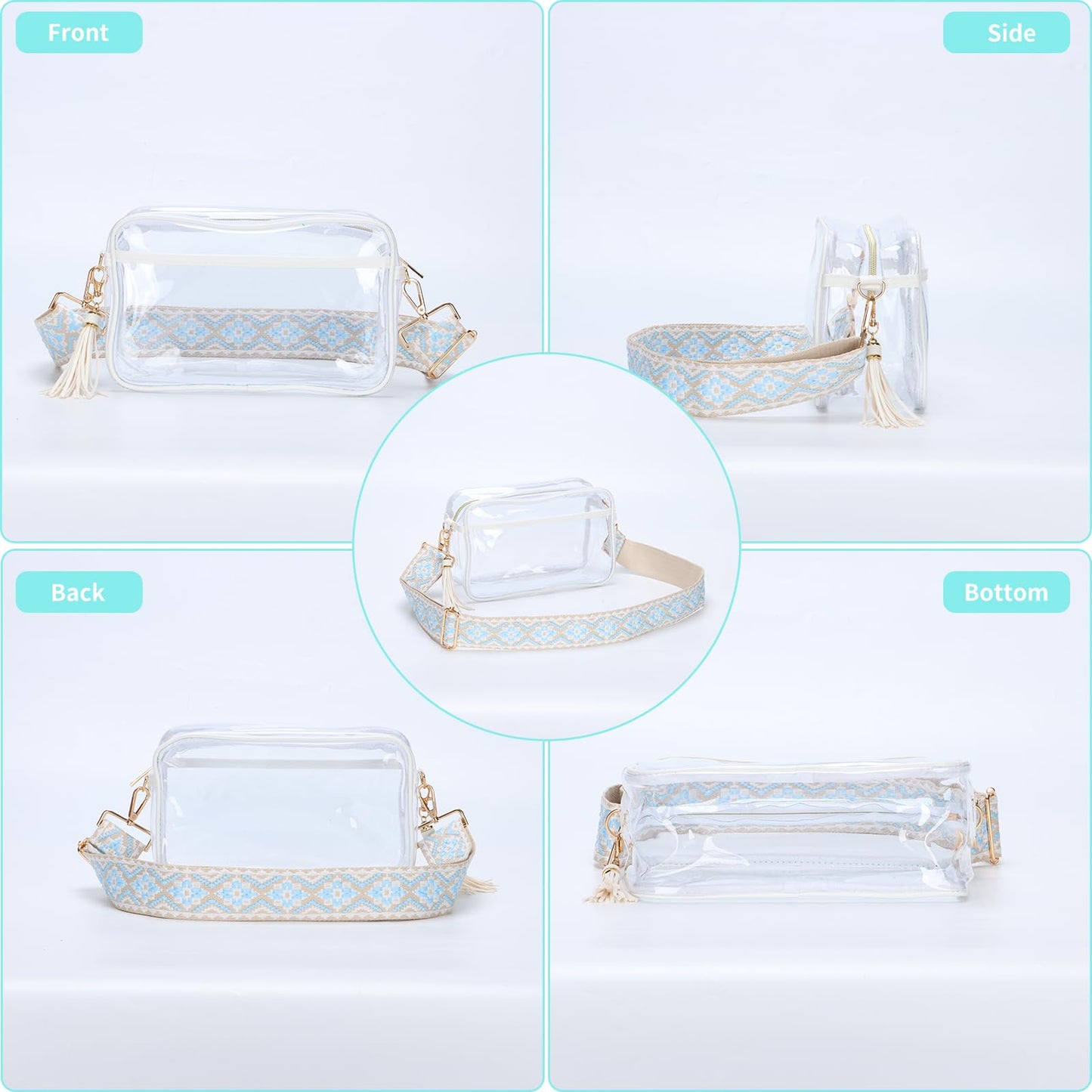 Clear Crossbody Bag Stadium Approved, Clear Purses for Women PVC Clear Stadium Bag Concert Bag with Guitar Strap