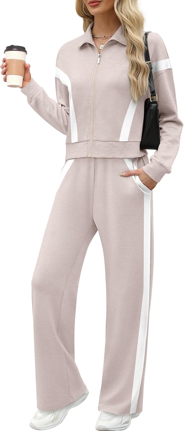 XIEERDUO Lounge Sets for Women 2024 Sweatsuit 2 Piece Outfits Sweatshirt Wide Leg Sweatpant Tracksuit Matching Set