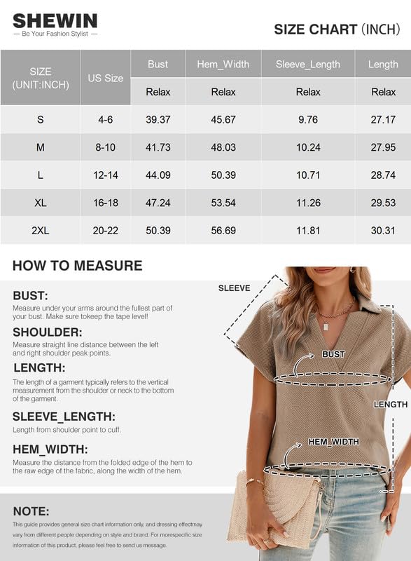 SHEWIN Women's Polo Shirts Casual Collared Short Sleeve Shirt Loose V Neck Tunic Tops
