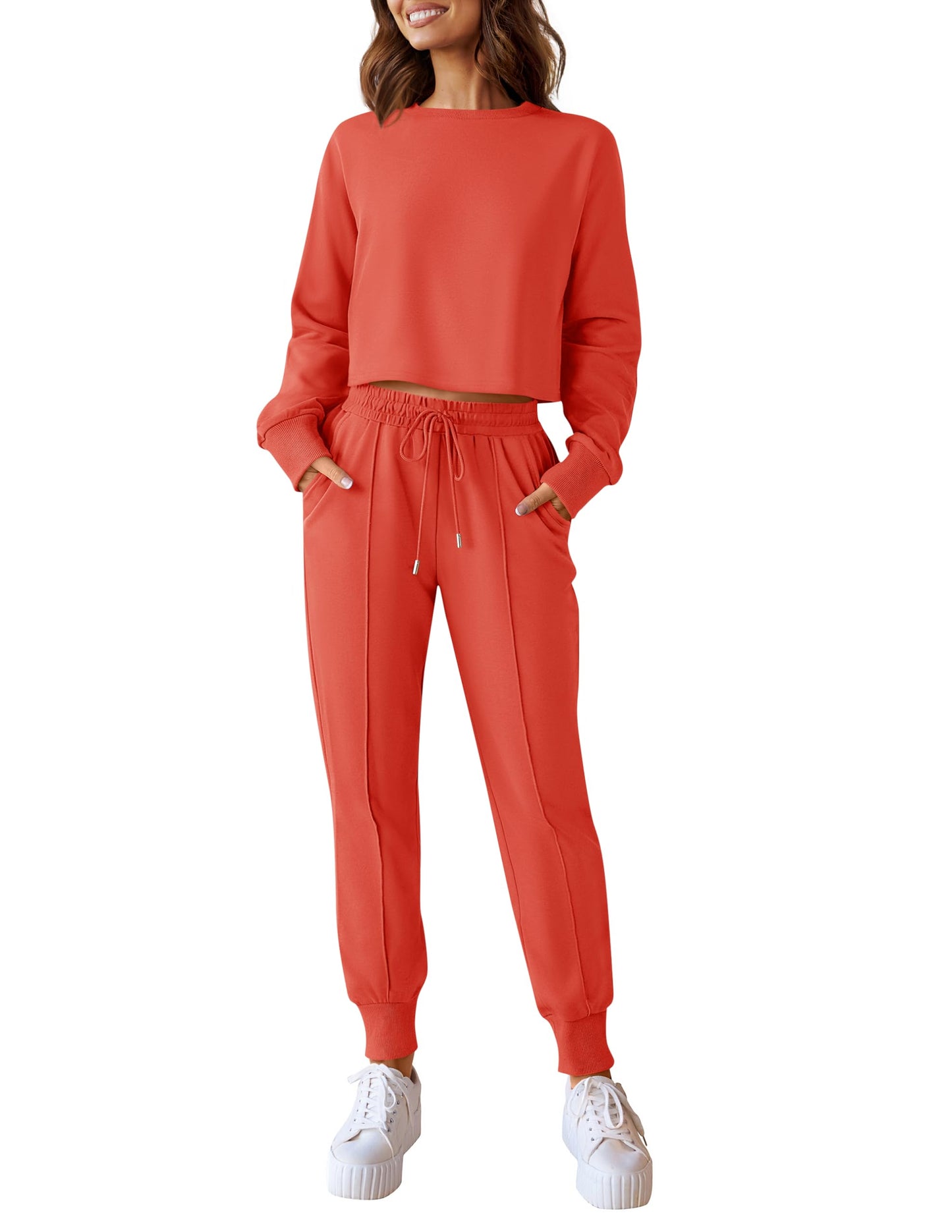 ZESICA Women's Long Sleeve Crop Top and Pants Pajama Sets 2 Piece Jogger Long Sleepwear Loungewear Pjs Sets