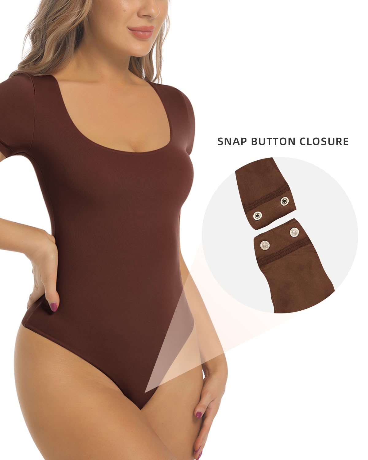 SHAPERX Women's Fit Everybody Bodysuit Soft Crew Neck T-shirt Body Suits with Thong Design