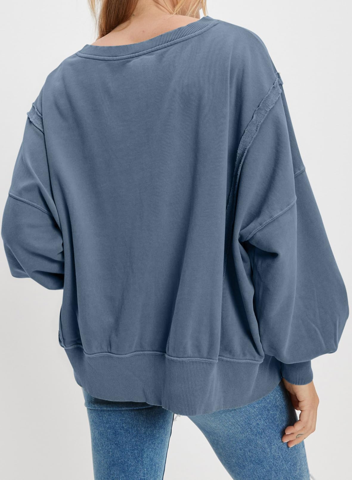 SHEWIN Womens Oversized Reverse Seam Sweatshirt Casual Long Sleeve Crewneck Lightweight Pullover Tops Loose Sweatshirts