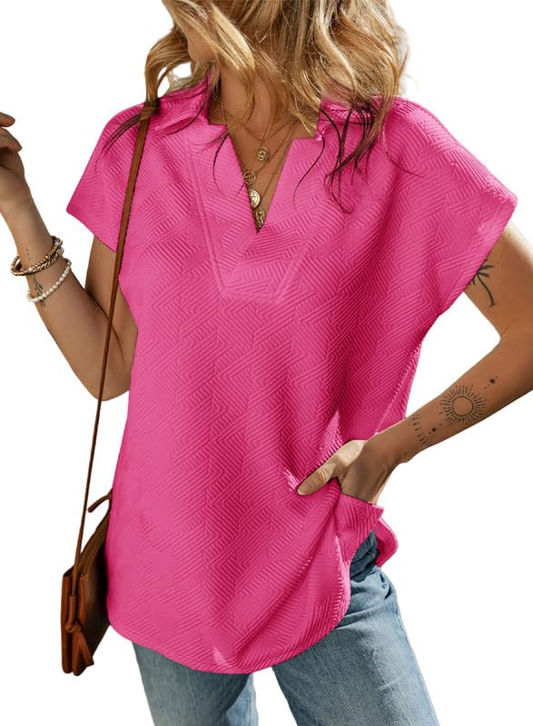 SHEWIN Women's Polo Shirts Casual Collared Short Sleeve Shirt Loose V Neck Tunic Tops