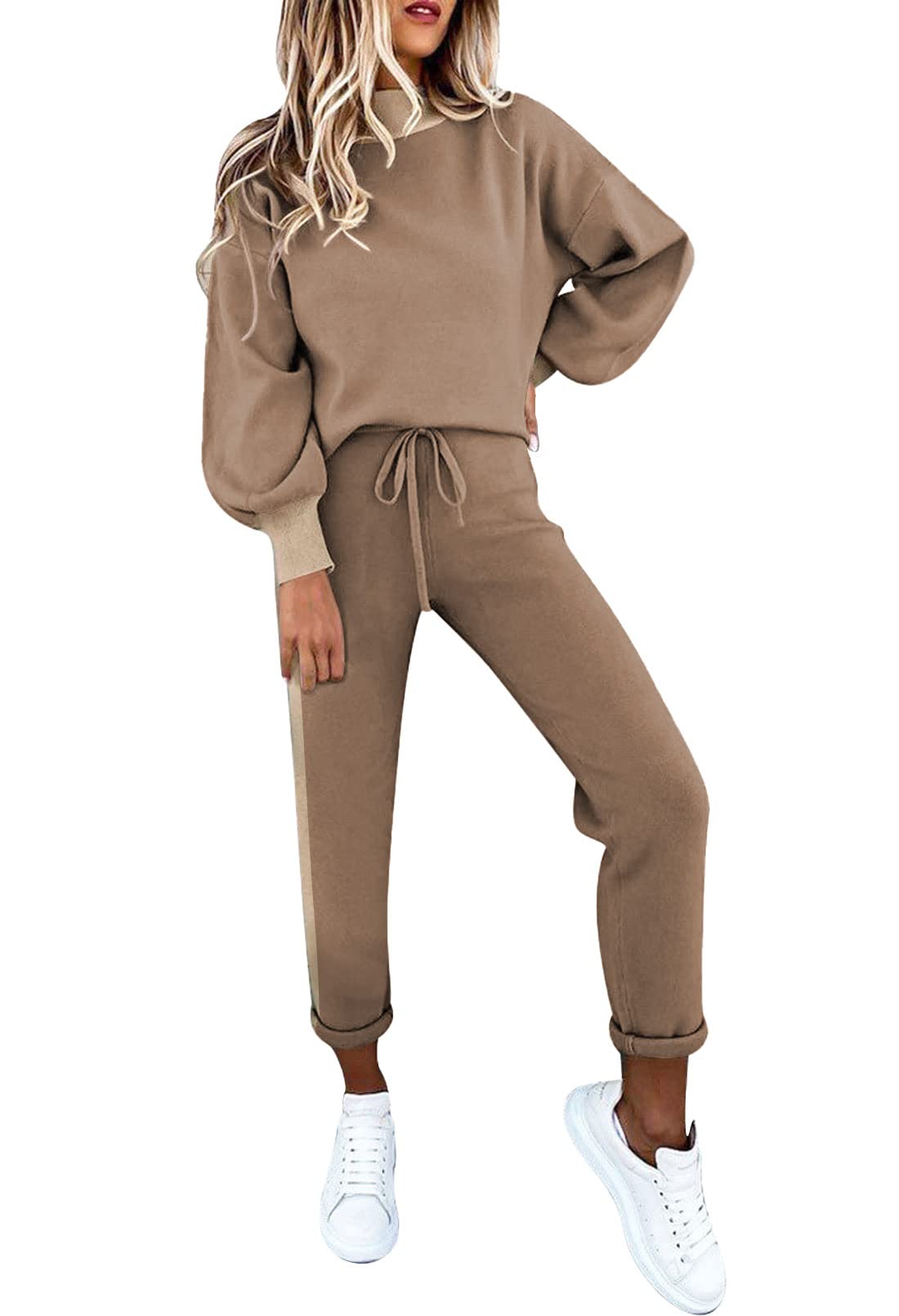 Meenew Womens 2 Piece Sweatsuit Outfits Long Sleeve Athletic Uniforms High Waist Jogger Pants Lounge Sets