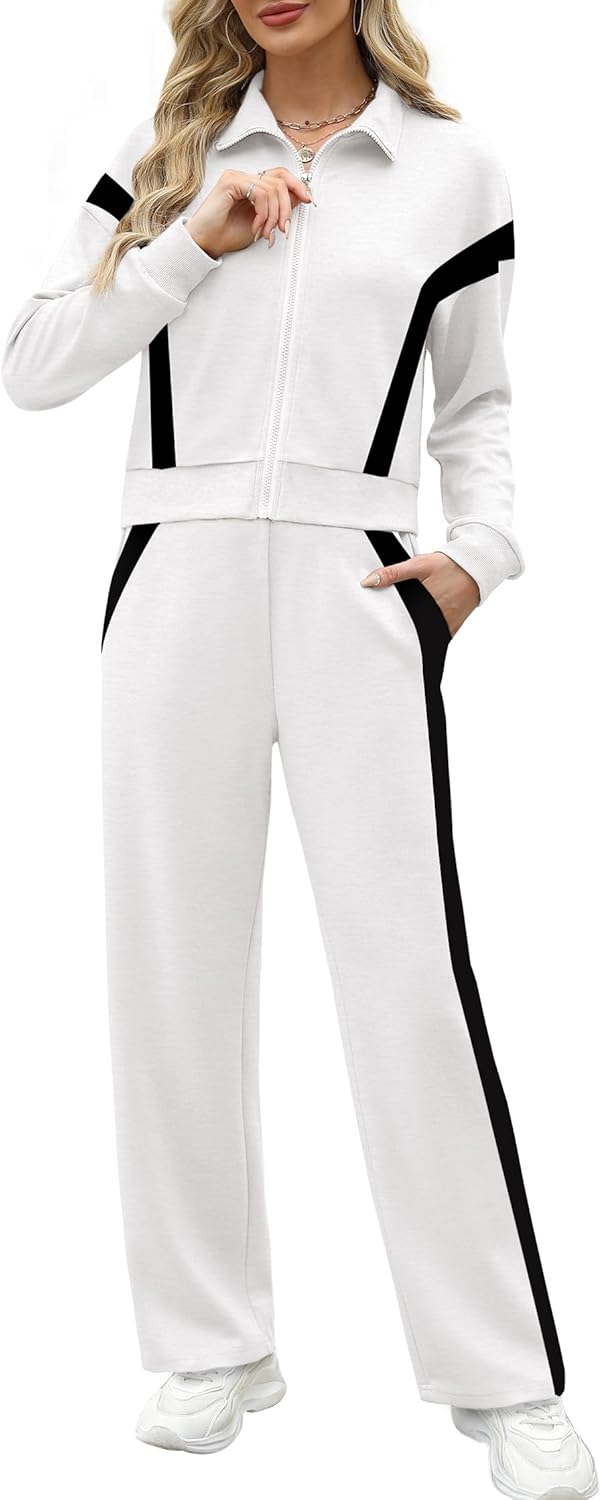XIEERDUO Lounge Sets for Women 2024 Sweatsuit 2 Piece Outfits Sweatshirt Wide Leg Sweatpant Tracksuit Matching Set