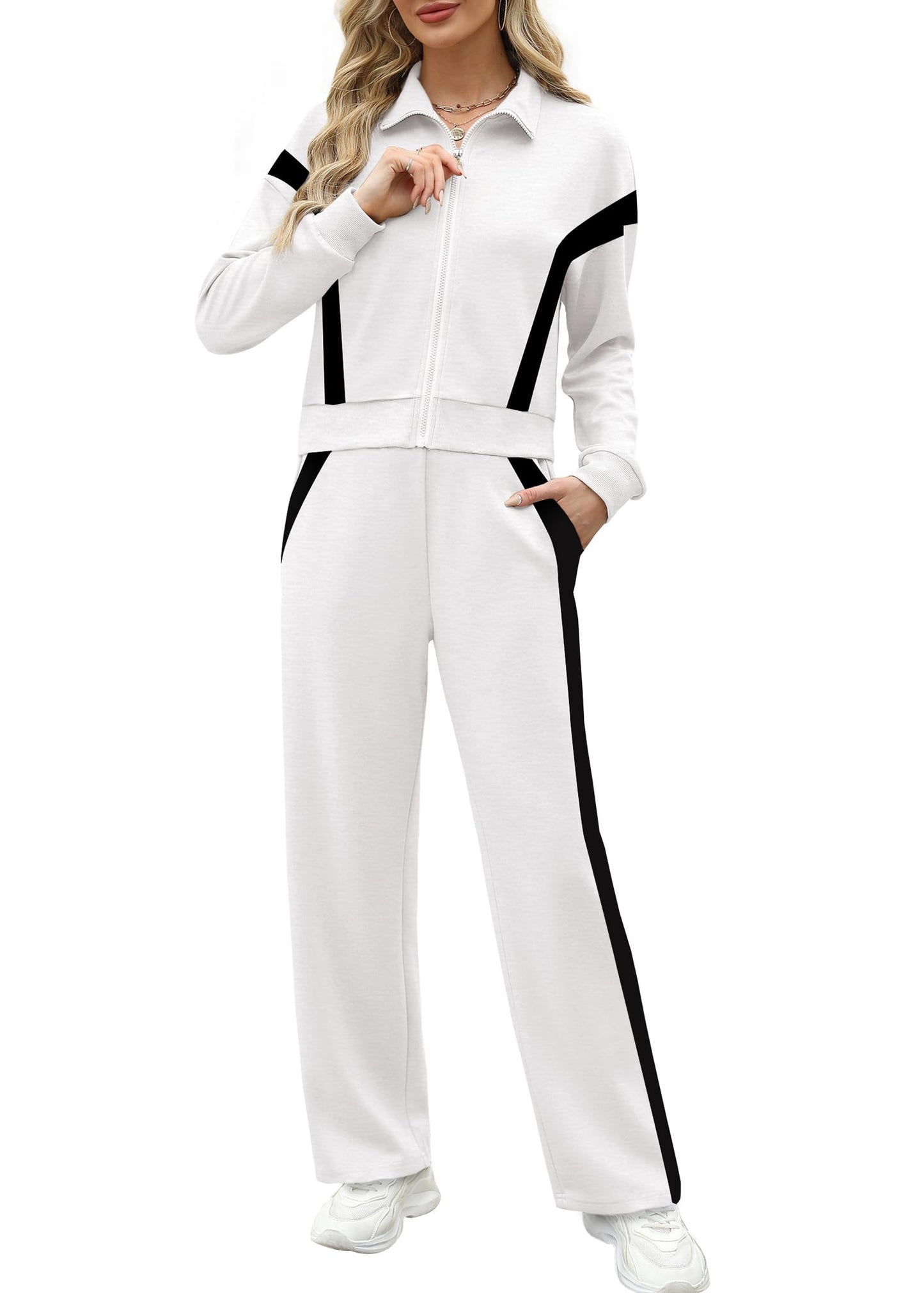 XIEERDUO Lounge Sets for Women 2024 Sweatsuit 2 Piece Outfits Sweatshirt Wide Leg Sweatpant Tracksuit Matching Set